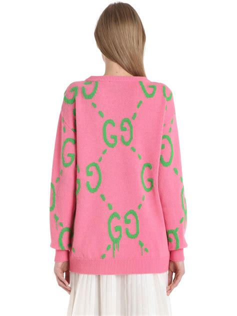 gucci pink and gold sweater|Gucci pink and green sweater.